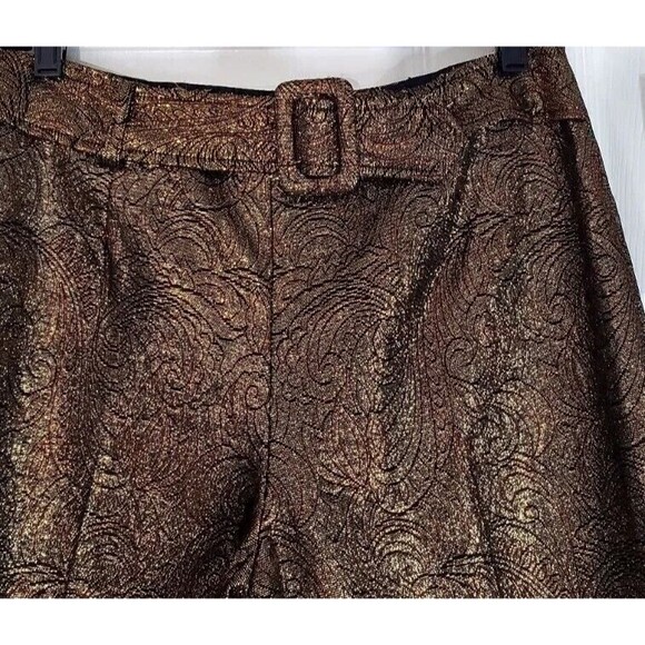 VTG Veronique Young Women's Gold Metallic Dress Pants Red Imprinted Floral Sz 6 - Picture 2 of 7